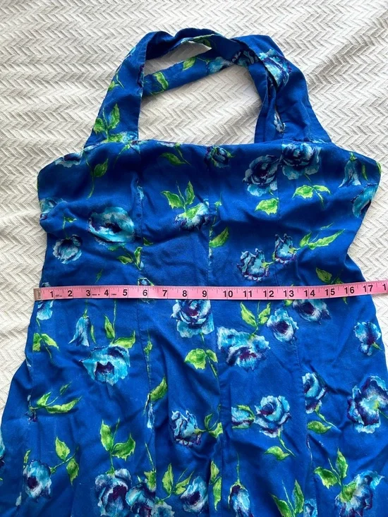 Connected VTG 90s Blue Rose Floral Midi Dress Sz 14 CrissCross Back Cottagecore - Picture 7 of 9